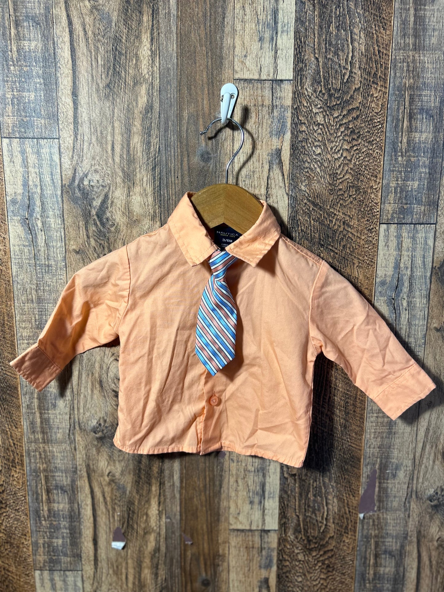 LS button up w/ clip on tye, size 3-6m