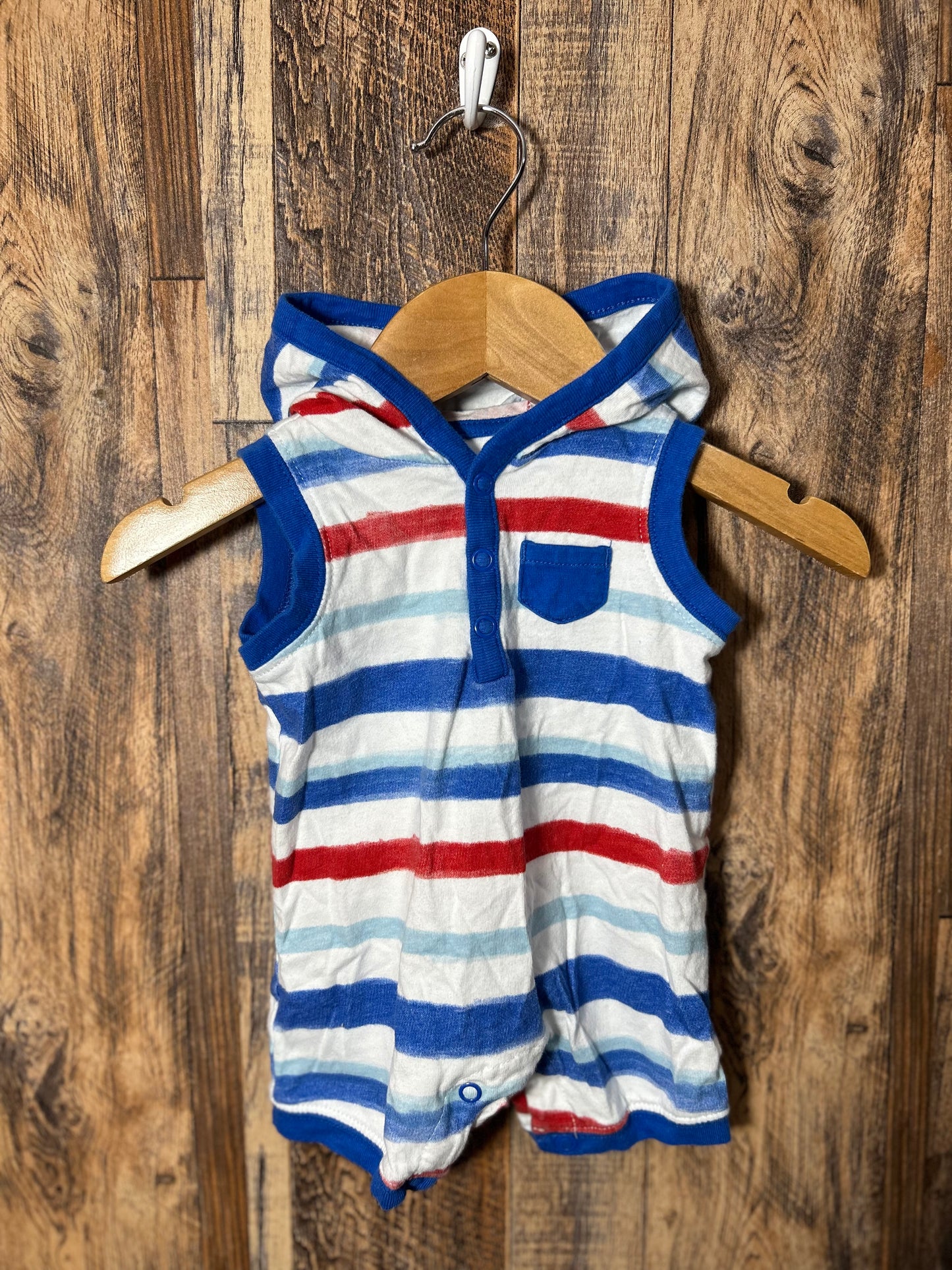 Hooded patriotic romper, size 3m