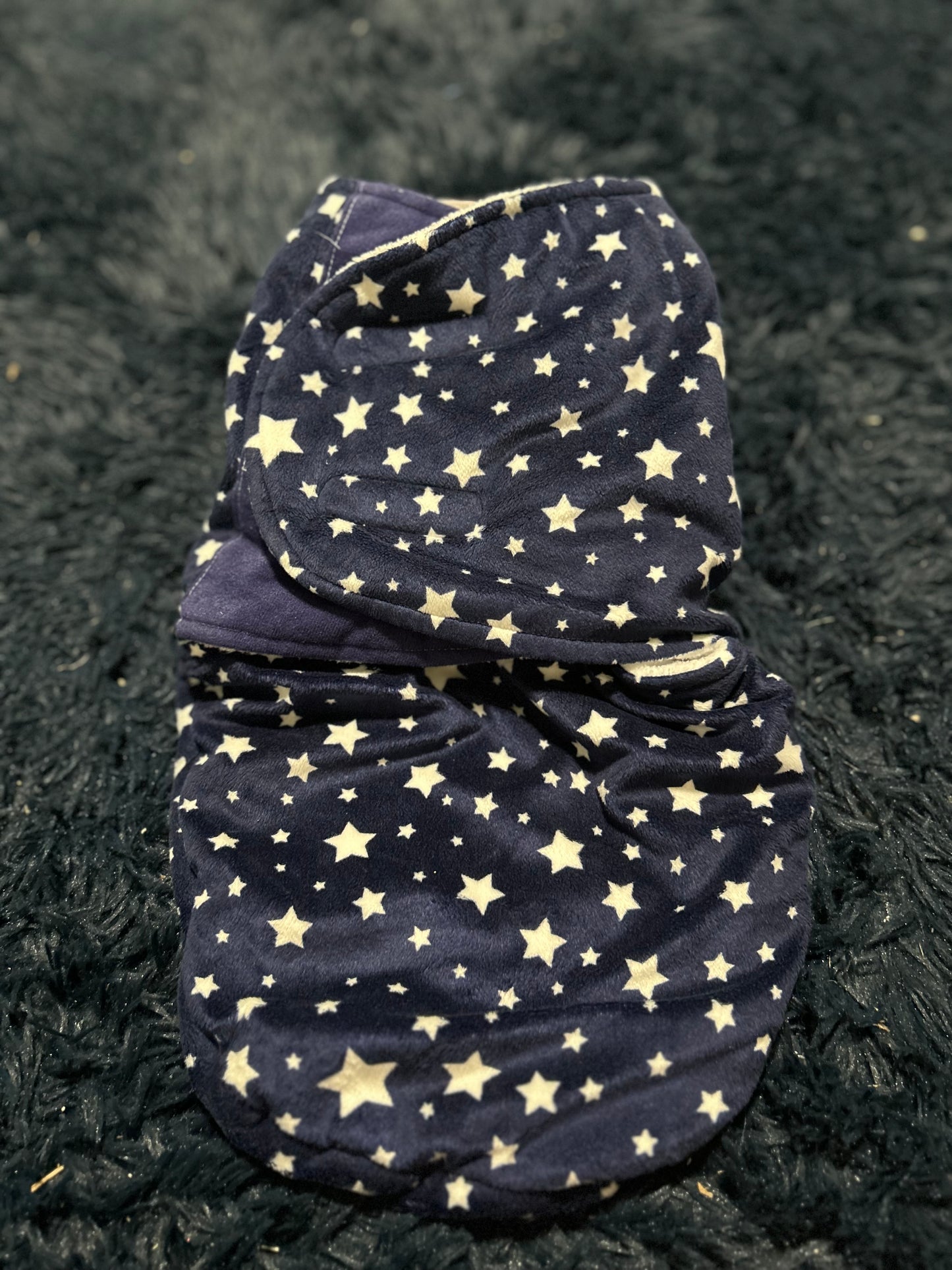 Navy blue fleece swaddle, size 0-3m