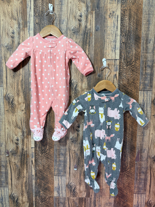 2pc fleece sleepers, size 0-3m