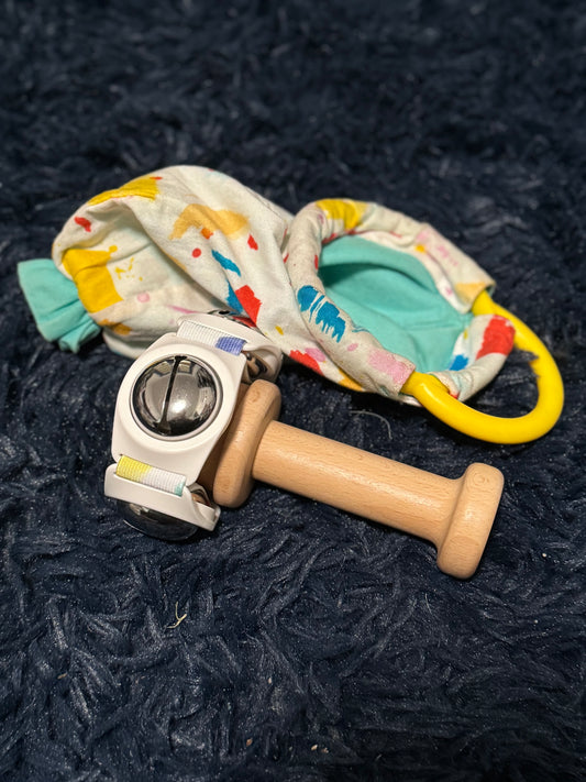 Wooden bell maraca toy w/bag
