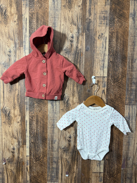 2pc organic cotton set, size 0-3m