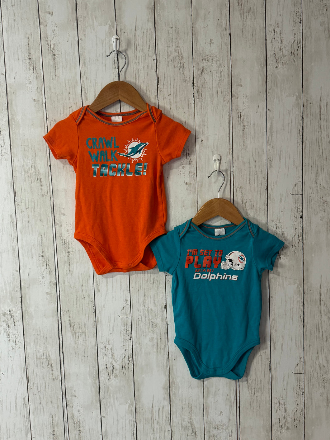 Dolphins 2pc onesie set, size 6-12m