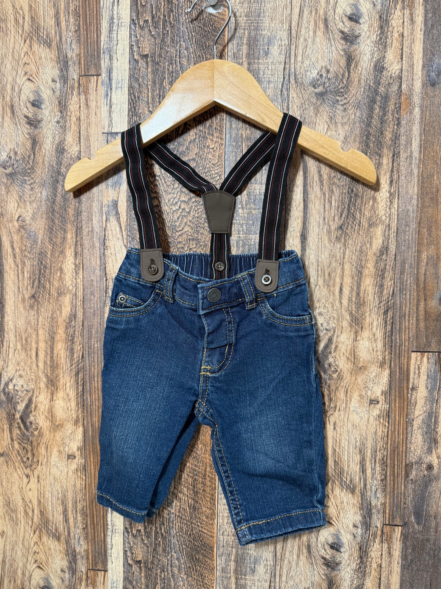 Jeans w/ removable suspenders, size 3m