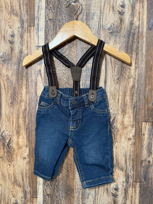 Jeans w/ removable suspenders, size 3m