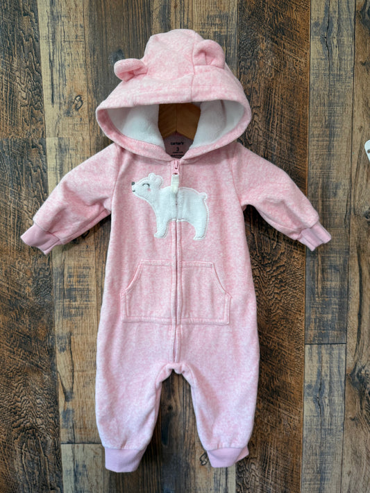 Hooded fleece romper, size 3m