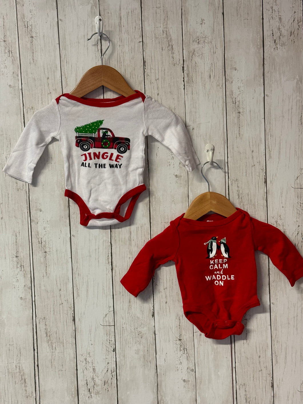 2pc LS holiday onesie set, size 0-3m