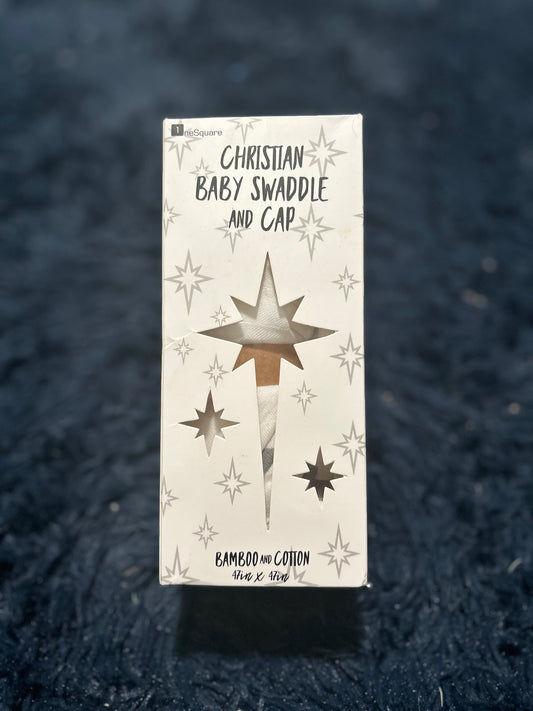 Bamboo Christian baby swaddle & cap