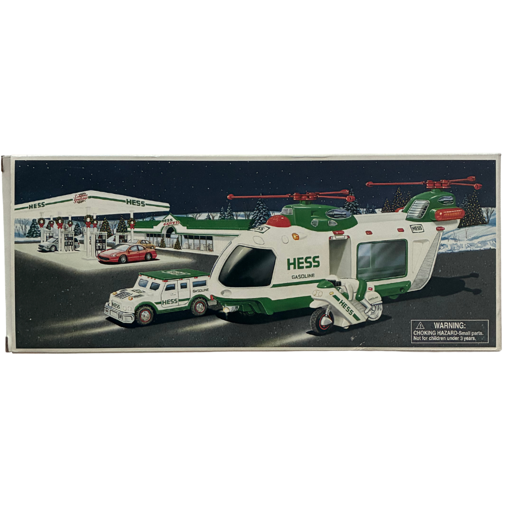 Vintage Hess 2001 Helicopter w Motorcycle and Cruiser